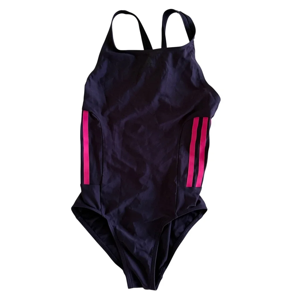 ADIDAS Essence Navy‎ Core 3-Stripes Girls One Piece Swimsuit, 9/10